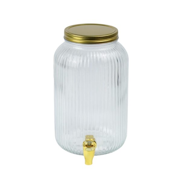 Fontaine à boisson en verre - couvert métal doré 3L